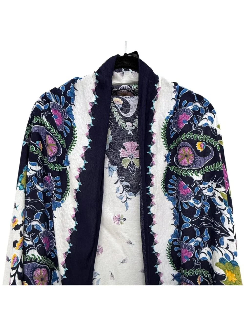 Anthropologie Wrap Boho Blue Floral Womens Kimono Jacket One Size